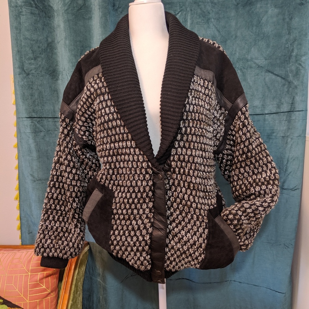 Vintage 80's Leather and Knit Coat